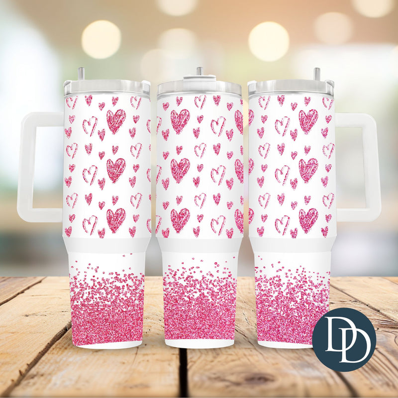 Pink Hearts Faux Glitter *UV DTF 40oz Tumbler Wrap*