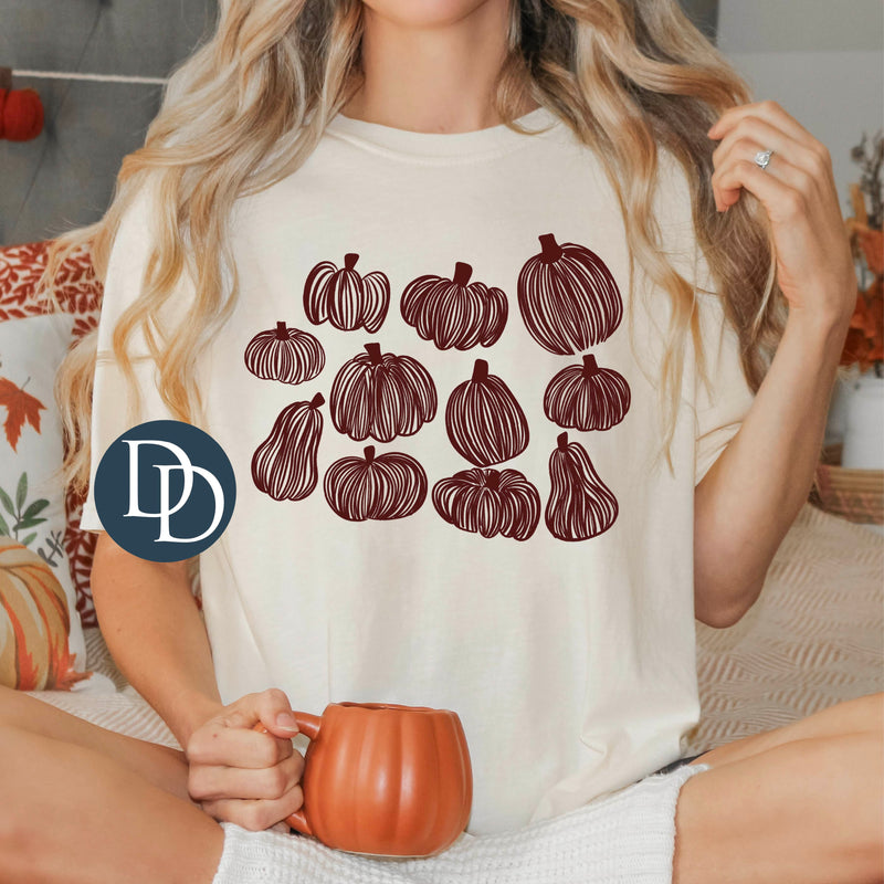 Pumpkin Sketches (Maroon Ink) *Screen Print Transfer*