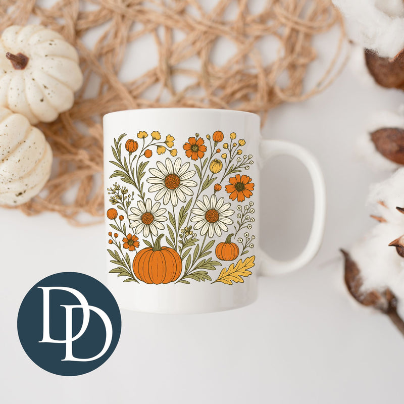 Pumpkin And Flowers (Set of 2) *UV DTF Mug Decals*