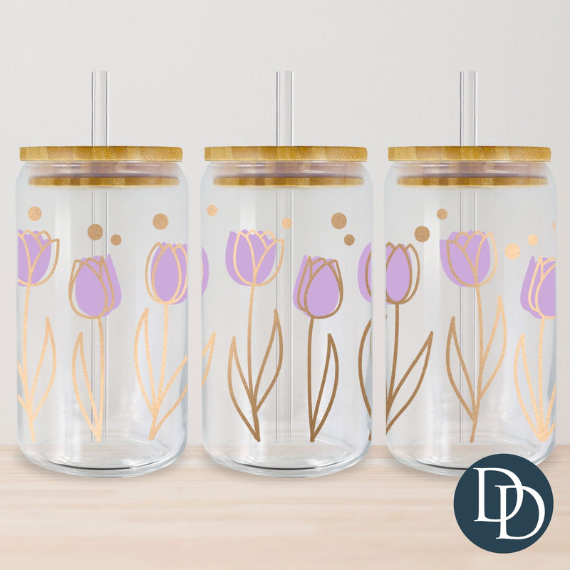 Purple Tulips Faux Gold Glitter *UV DTF Cup Wrap*