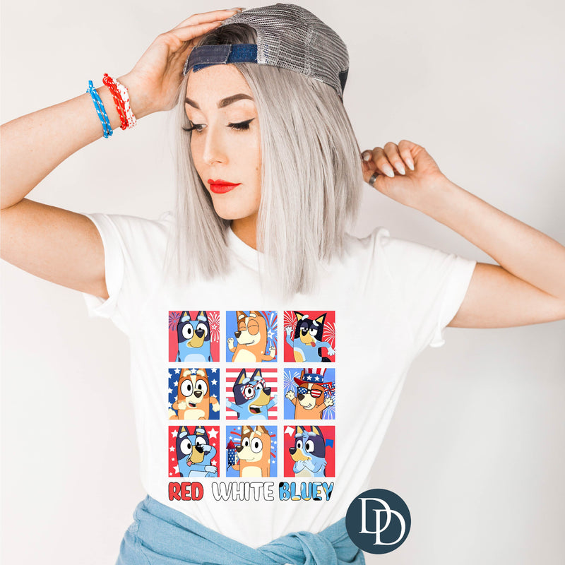 Red White and Blue Dog Squares *DTF Transfer*