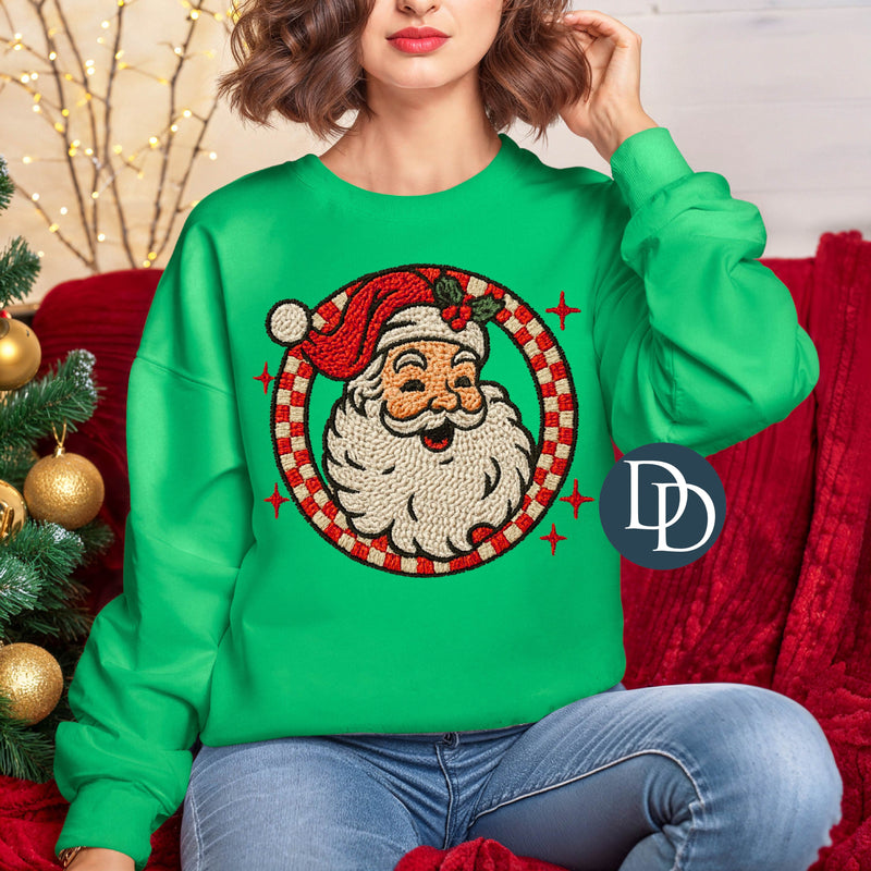 Retro Checkered Santa Faux Embroidery *DTF Transfer*