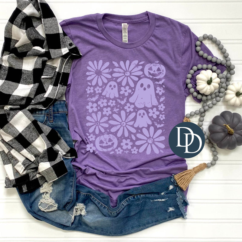 Retro Cute Floral Ghosts (Lavender Ink) *Screen Print Transfer*