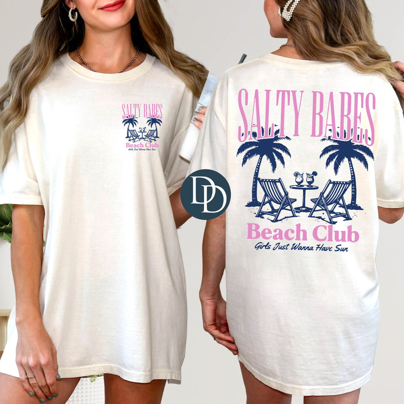 OVERSIZED Salty Babes Beach Club Navy Pinks *DTF Transfer*