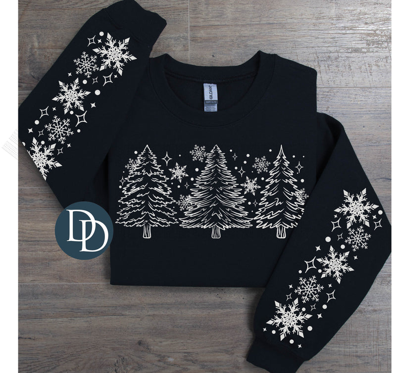 Snow Covered Trees With Sleeve Accents *DTF Transfer*