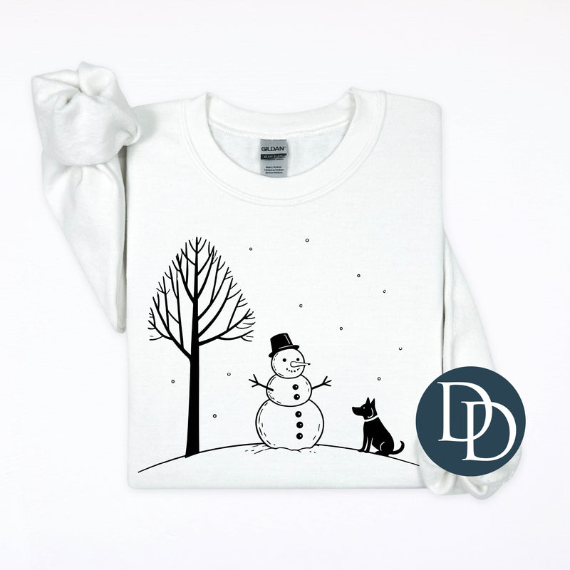 Snowman And Dog (Black Ink) *Screen Print Transfer*