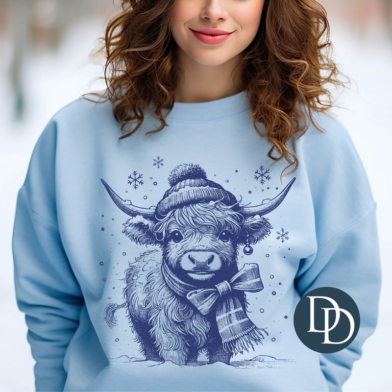 Snowy Highland Cow (Navy Ink) *Screen Print Transfer*