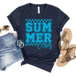 Summer Vibes Checkered Script (Bright Blue Ink) *Screen Print Transfer*