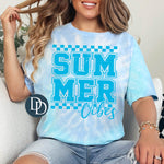 Summer Vibes Checkered Script (Bright Blue Ink) *Screen Print Transfer*