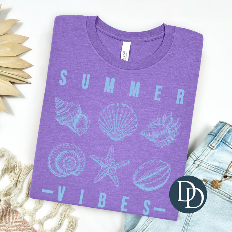 Summer Vibes Sea Shells Collage (Light Blue Ink) *Screen Print Transfer*
