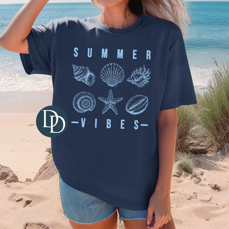 Summer Vibes Sea Shells Collage (Light Blue Ink) *Screen Print Transfer*