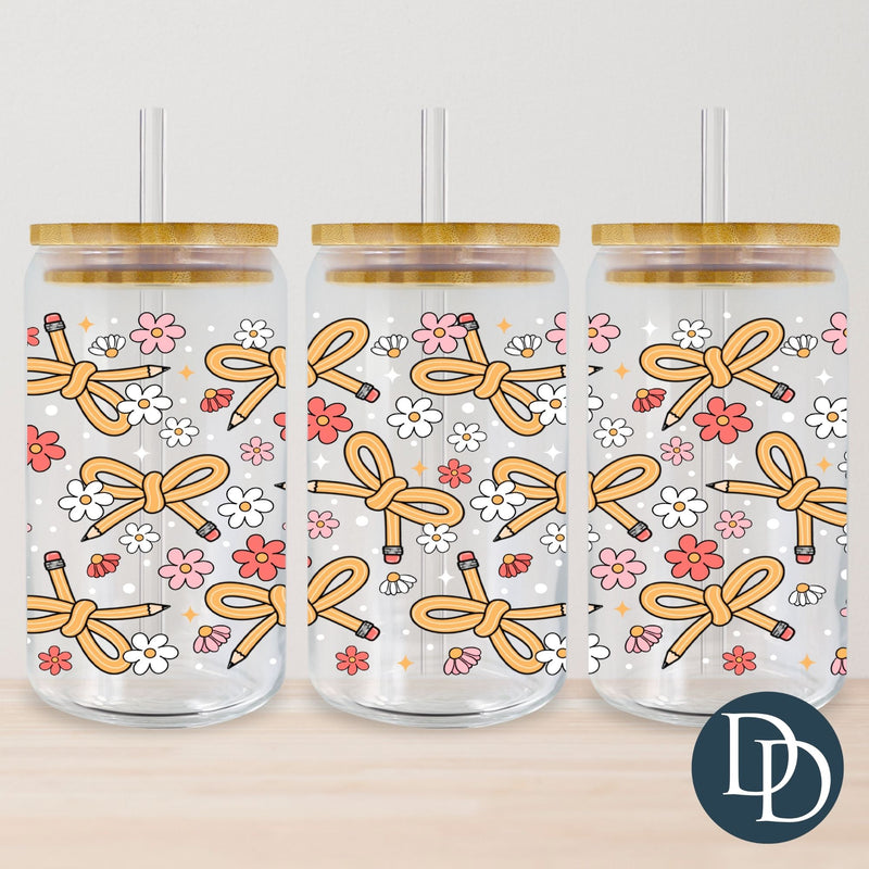 Teacher Pencil Bows and Flowers *UV DTF Cup Wrap*