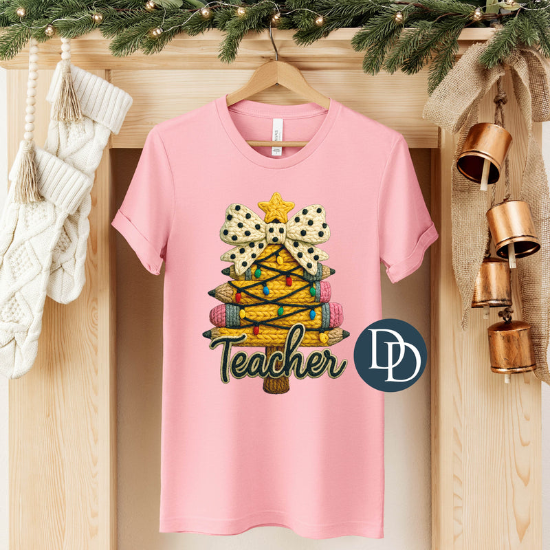 OVERSIZED Teacher Pencil Tree Faux Yarn *DTF Transfer*