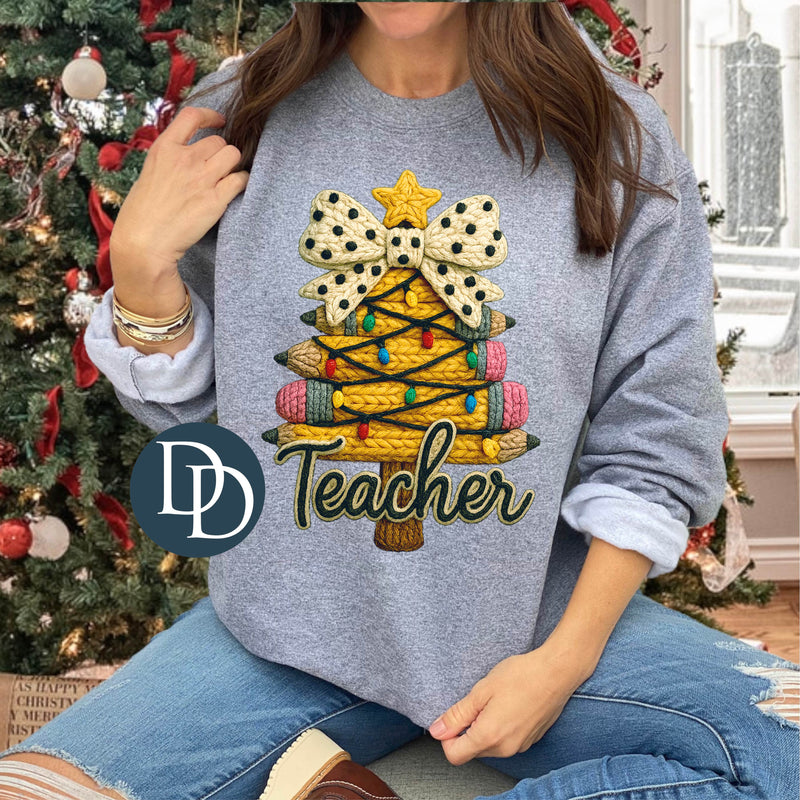OVERSIZED Teacher Pencil Tree Faux Yarn *DTF Transfer*