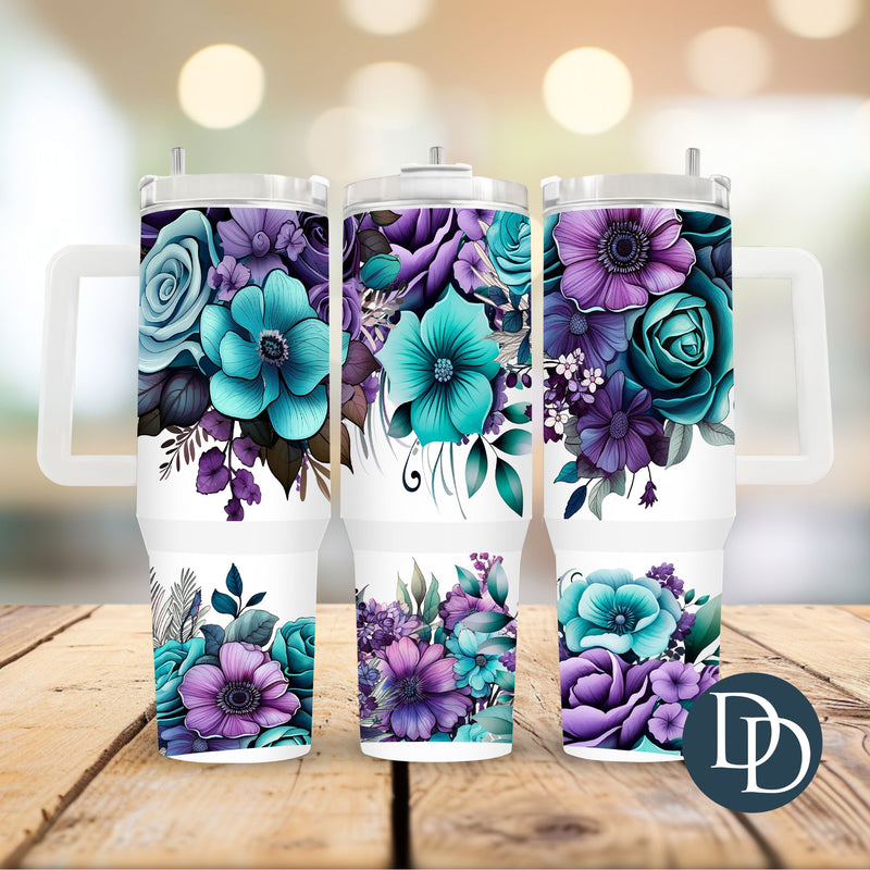 Teal And Purple Floral *UV DTF 40oz Tumbler Wrap*