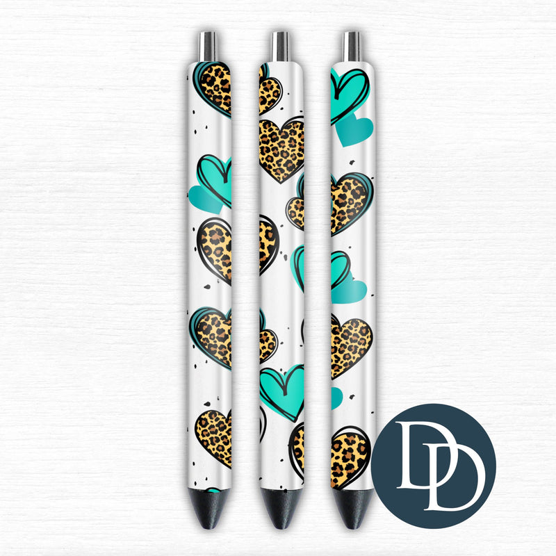 Teal Cheetah Hearts - SET OF 2 *UV DTF Pen Wraps*