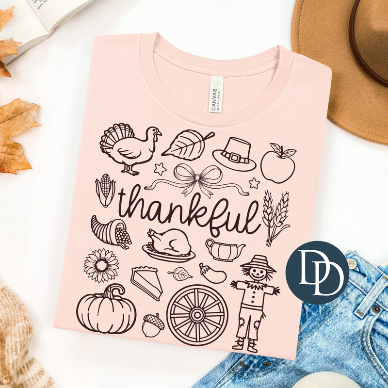 Thankful Doodle Collage (Dark Brown Ink) *Screen Print Transfer*