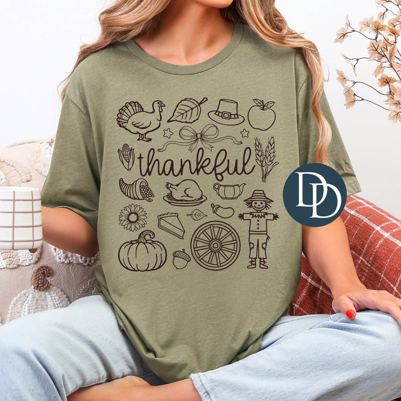 Thankful Doodle Collage (Dark Brown Ink) *Screen Print Transfer*