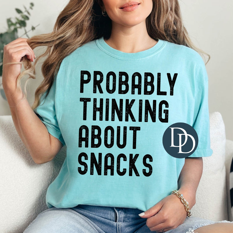 Thinking About Snacks Block Distressed (Black Ink) *Screen Print Transfer*