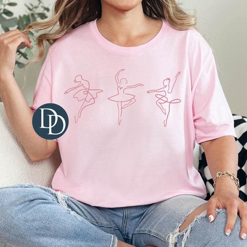 Tiny Ballerina Dancers (Dusty Rose Ink) *Screen Print Transfer*