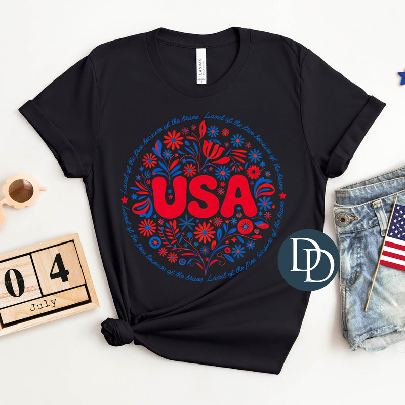USA Floral Circle Land of the Free *DTF Transfer*