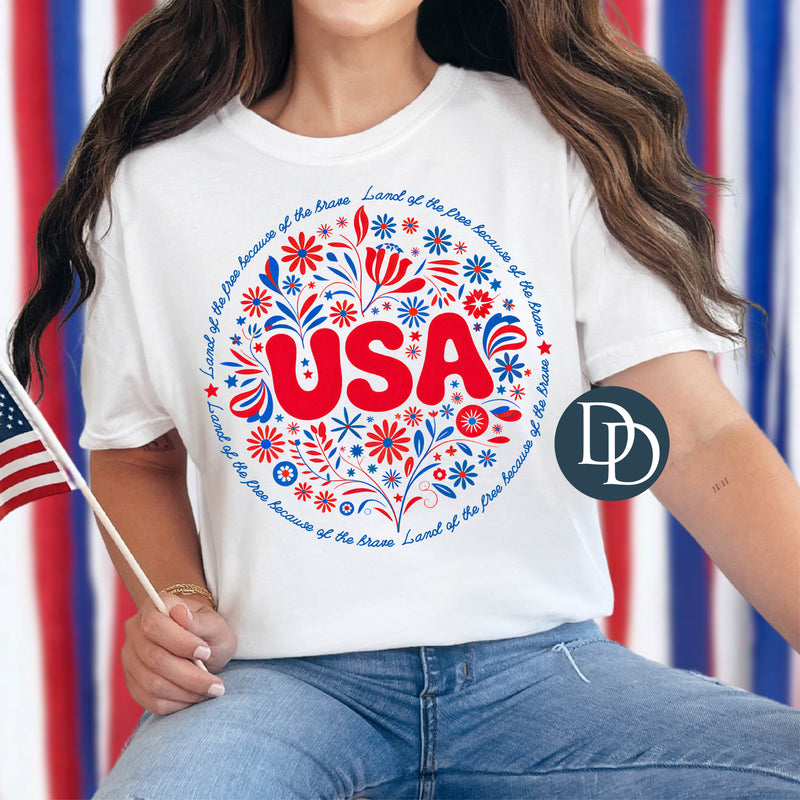 USA Floral Circle Land of the Free *DTF Transfer*