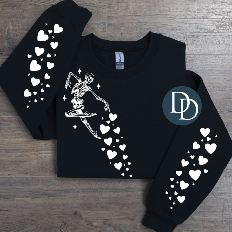 Valentine's Day Skeleton With Sleeve Accents (White Ink) *Screen Print Transfer*