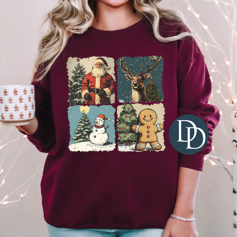 Vintage Christmas Character Grid *DTF Transfer*