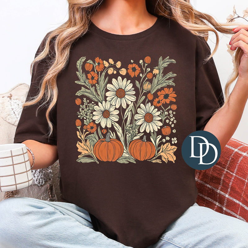 Vintage Pumpkin Flower Field *DTF Transfer*