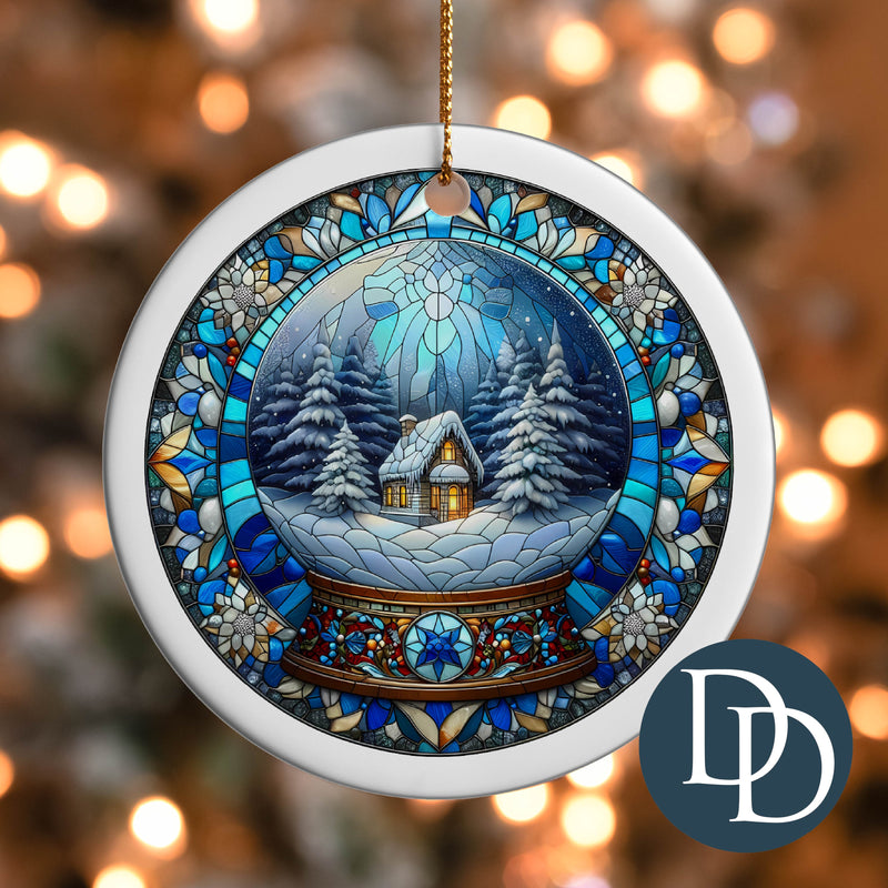 Winter Cabin Snowglobe Stained Glass *UV DTF Ornament Decal*