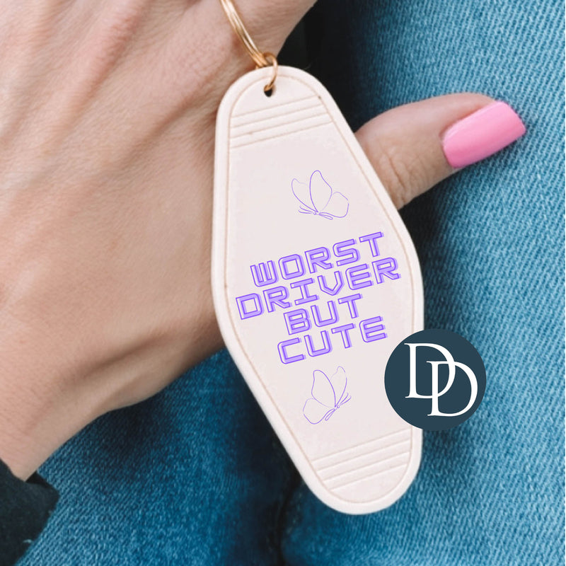Worst Driver Ever Butterflies *Motel Keychain UV DTF Decal*