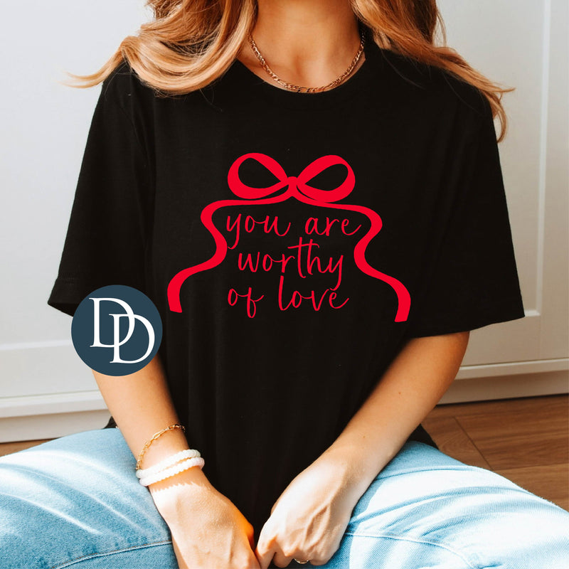 Worthy of Love Bow Model (Fire Red Ink) *Screen Print Transfer*