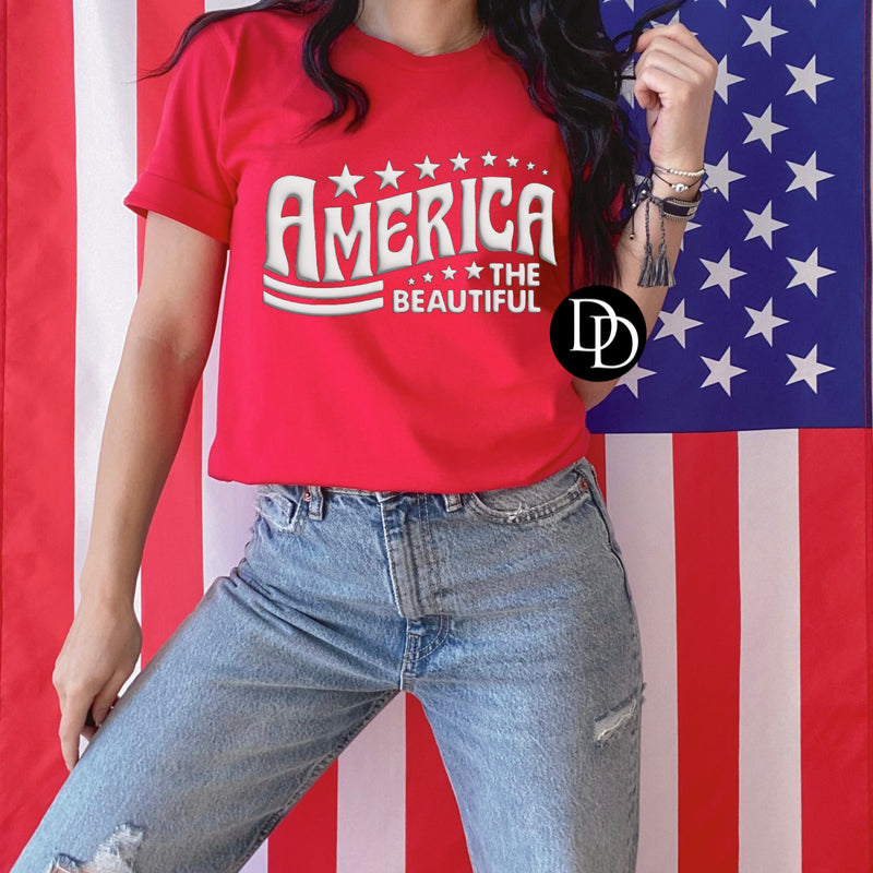 America The Beautiful (White Puff) Puff Screen Print Transfer*