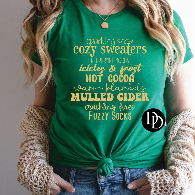 Sparkling Snow Cozy Sweaters, Christmas Stuff (Vegas Gold Ink) *Screen Print Transfer*